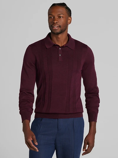 Modern Fit Stitch Panel Merino Wool Sweater