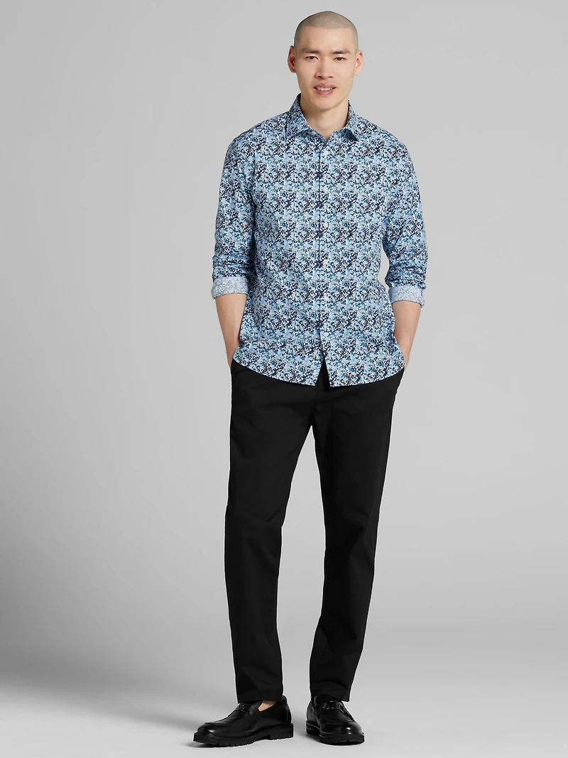 Modern Fit Painted Abstract Floral Button Up Shirt