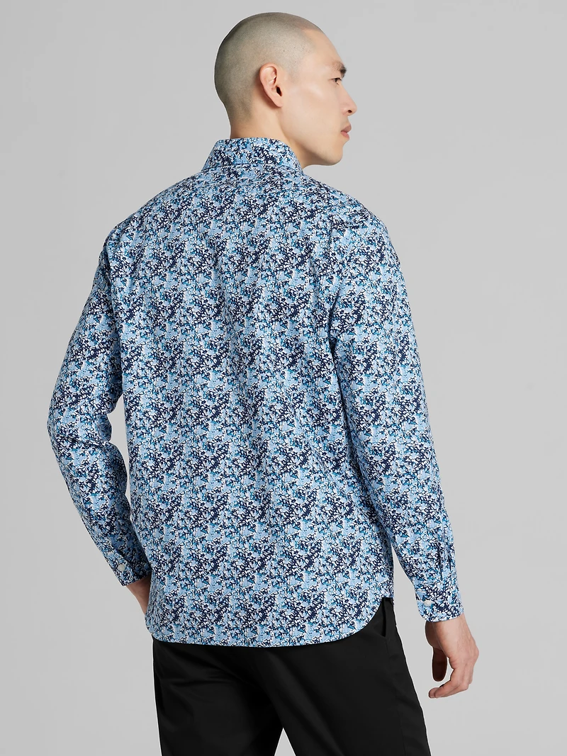 Modern Fit Painted Abstract Floral Button Up Shirt