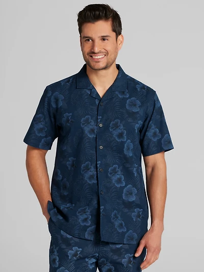 Modern Fit Hibiscus Linen Blend Camp Shirt