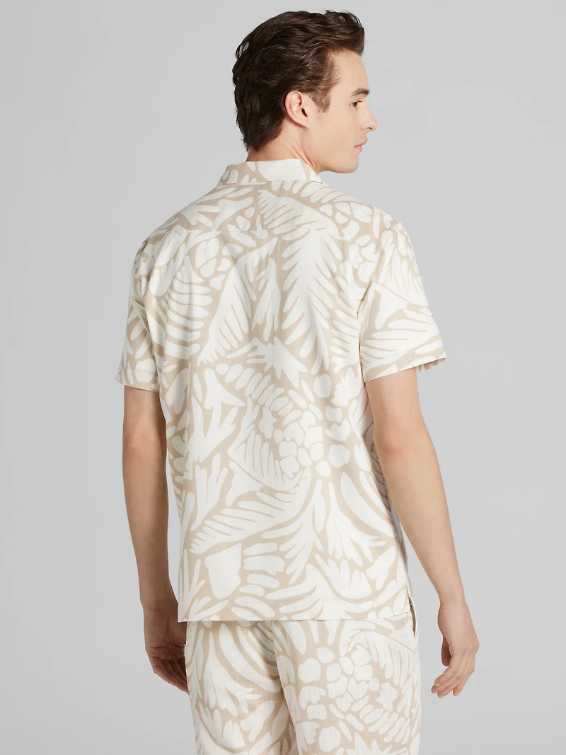 Slim Fit Short Sleeve Linen Blend Camp Shirt