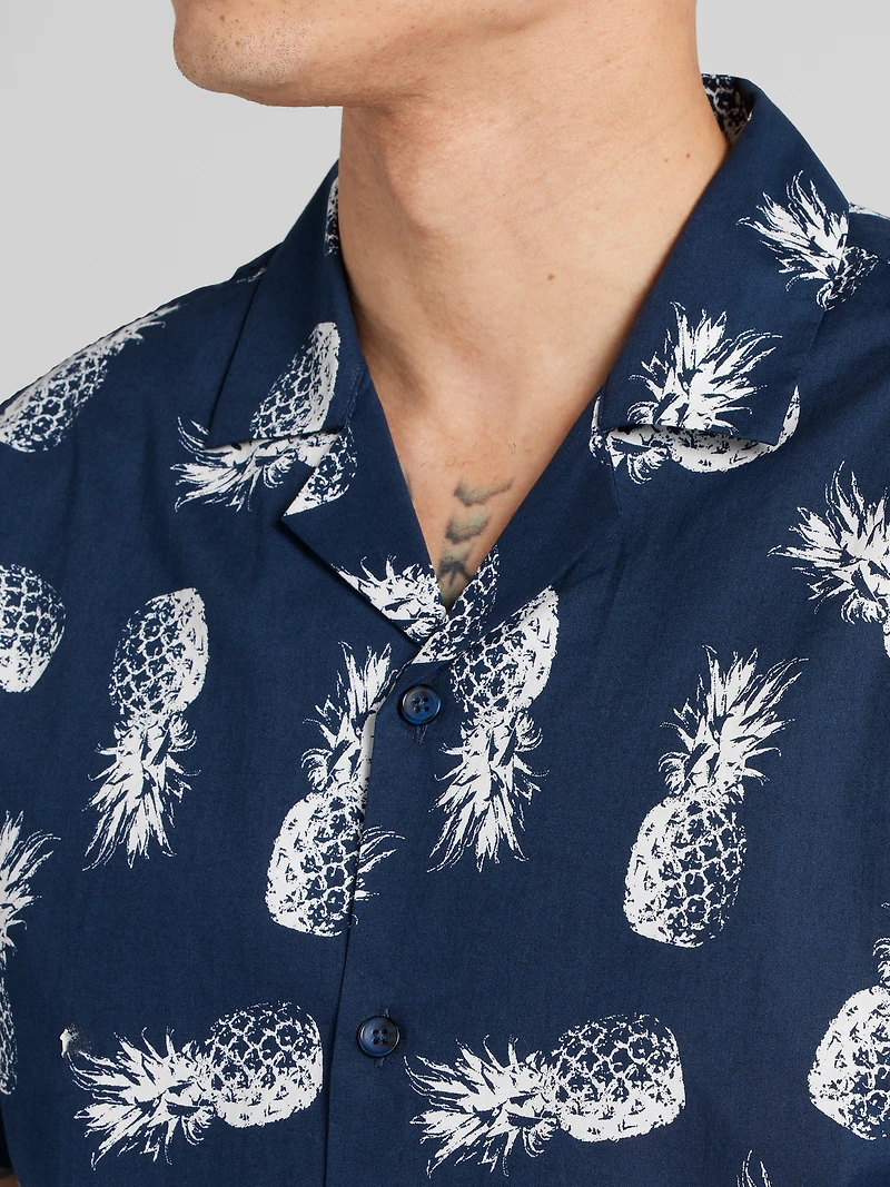 Slim Fit Pineapple Short Sleeve Camp Shirt