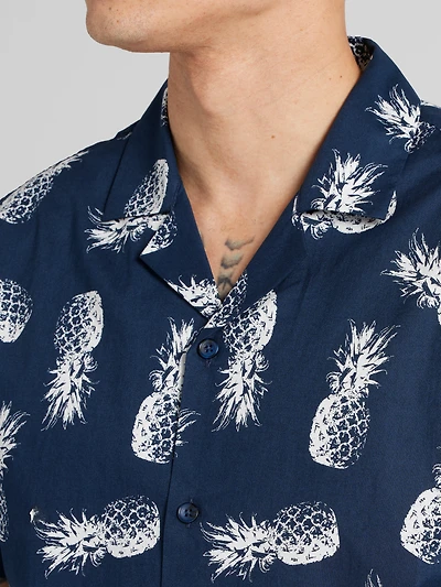 Slim Fit Pineapple Short Sleeve Camp Shirt