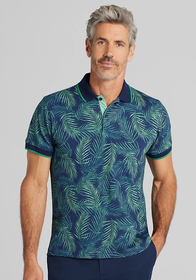 Slim Fit Tropical Leaf Golf Polo