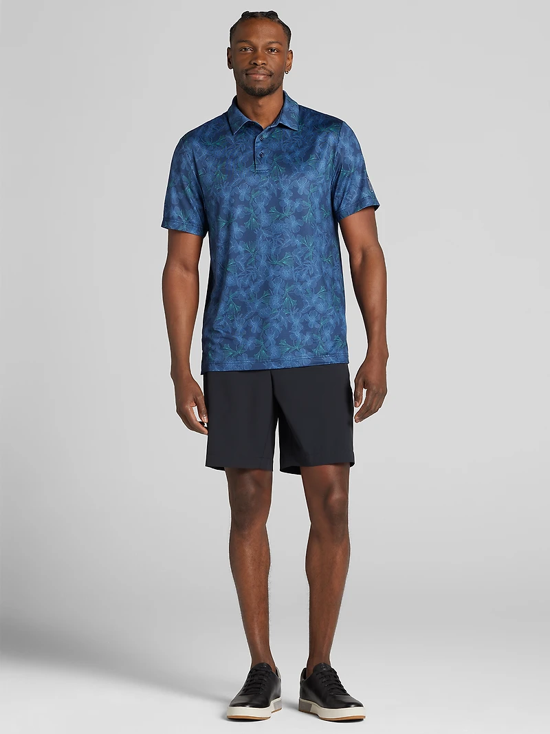 Regular Fit Linear Botanical Print Short Sleeve Golf Polo
