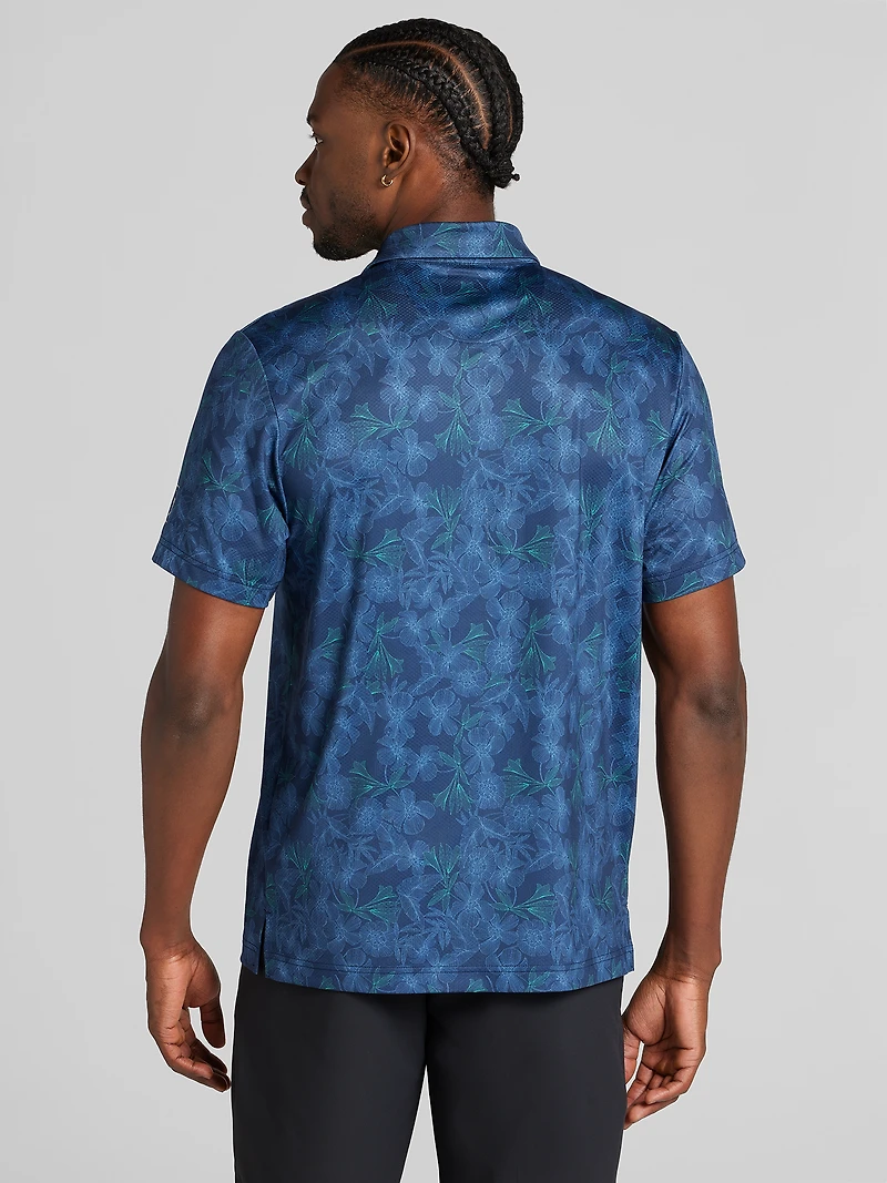 Regular Fit Linear Botanical Print Short Sleeve Golf Polo