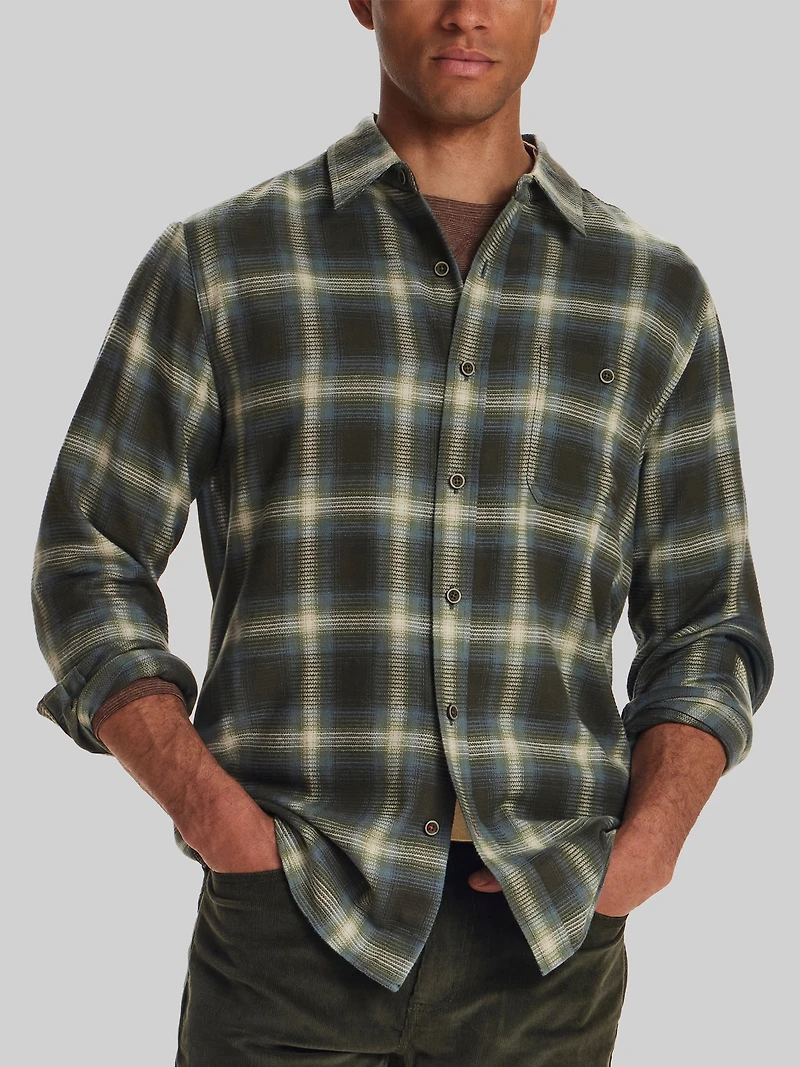Regular Fit Waffle-Texture Flannel Button Up Shirt