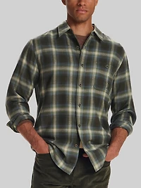 Regular Fit Waffle-Texture Flannel Button Up Shirt