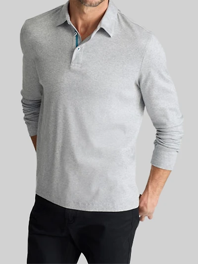 Slim Fit Damaschino Wrinkle-Free Long Sleeve Polo
