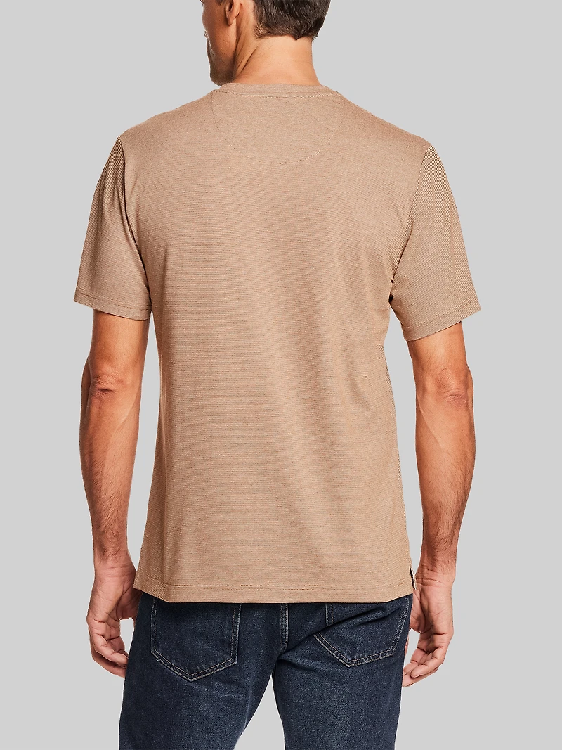 Regular Fit Suede Microstripe Short Sleeve Henley