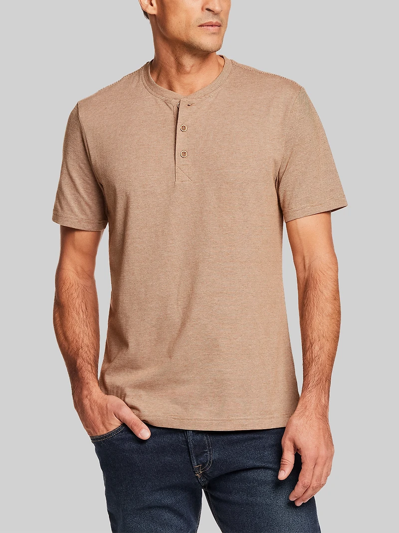 Regular Fit Suede Microstripe Short Sleeve Henley