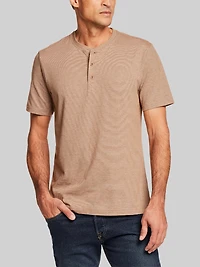 Regular Fit Suede Microstripe Short Sleeve Henley