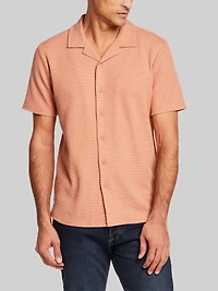 Regular Fit Variegated Microstripe Coat-Front Short Sleeve Shirt