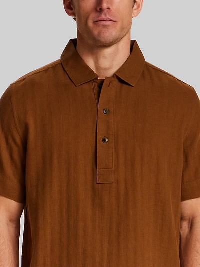 Regular Fit Herringbone Woven Short Sleeve Shirt