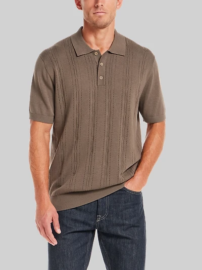 Pointelle Short Sleeve Polo Sweater