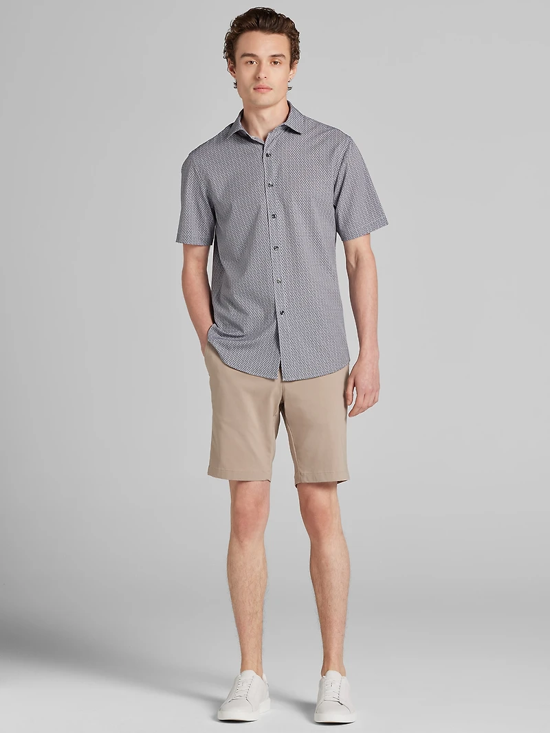 Slim Fit Patterned Short Sleeve Button Up Shirt