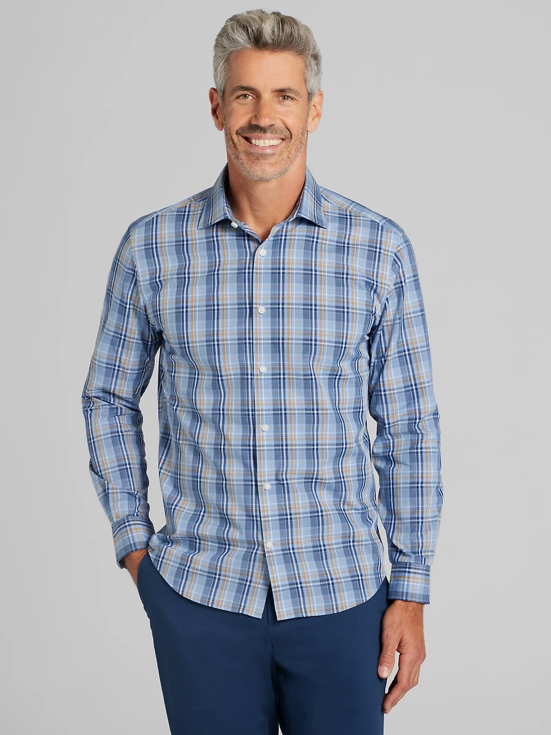 Modern Fit Plaid Button Up Shirt