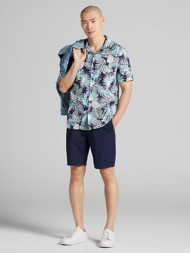 Modern Fit Linen Blend Short Sleeve Camp Shirt