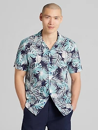 Modern Fit Linen Blend Short Sleeve Camp Shirt