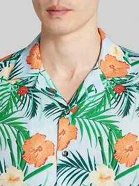 Modern Fit Tropical Hibiscus and Palm Camp Shirt