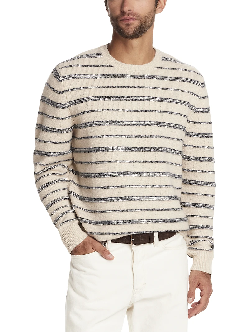 Fuzzy Striped Crew Neck Sweater