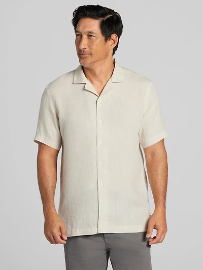 Modern Fit 100% Linen Short Sleeve Camp Shirt
