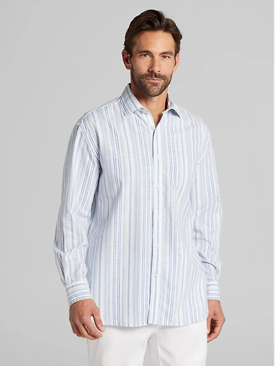 Classic Fit Variegated Stripe Button Up Shirt