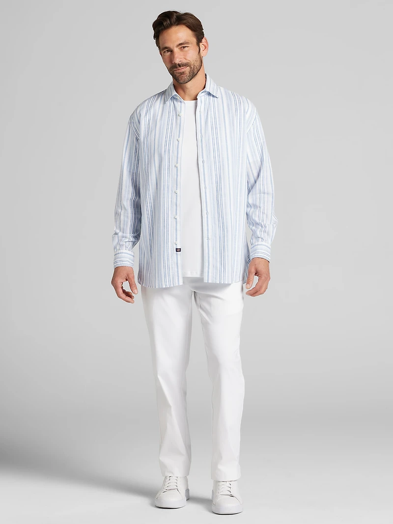 Classic Fit Variegated Stripe Button Up Shirt