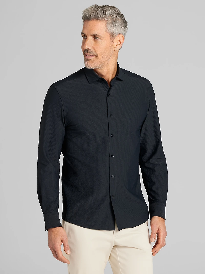 Slim Fit Seersucker 4-Way Stretch Button Up Shirt