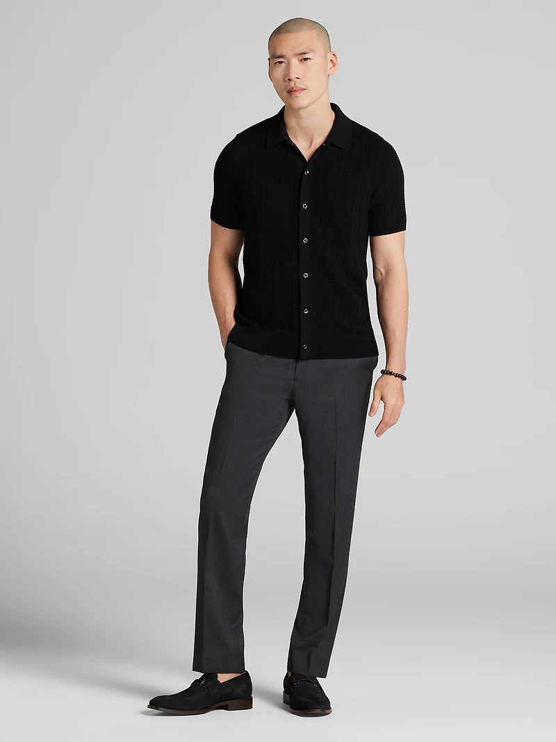 Textured Short Sleeve Polo Sweater