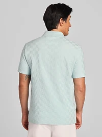 Textured Knit Johnny Collar Polo