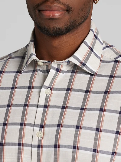Slim Fit Ombre Plaid Woven Button Up Shirt