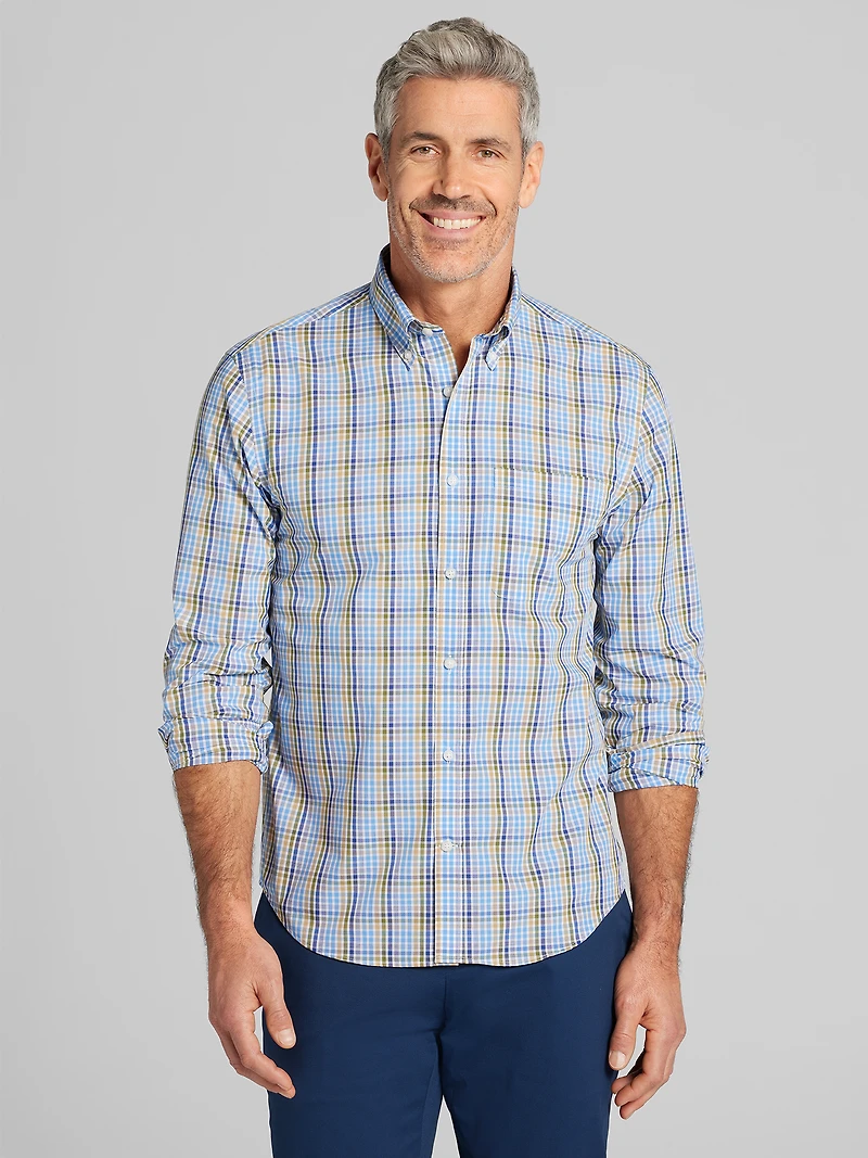 Modern Fit Check Button Up Shirt