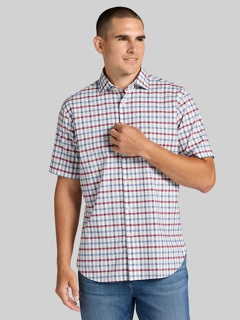 Modern Fit Short Sleeve Check Button Up Shirt