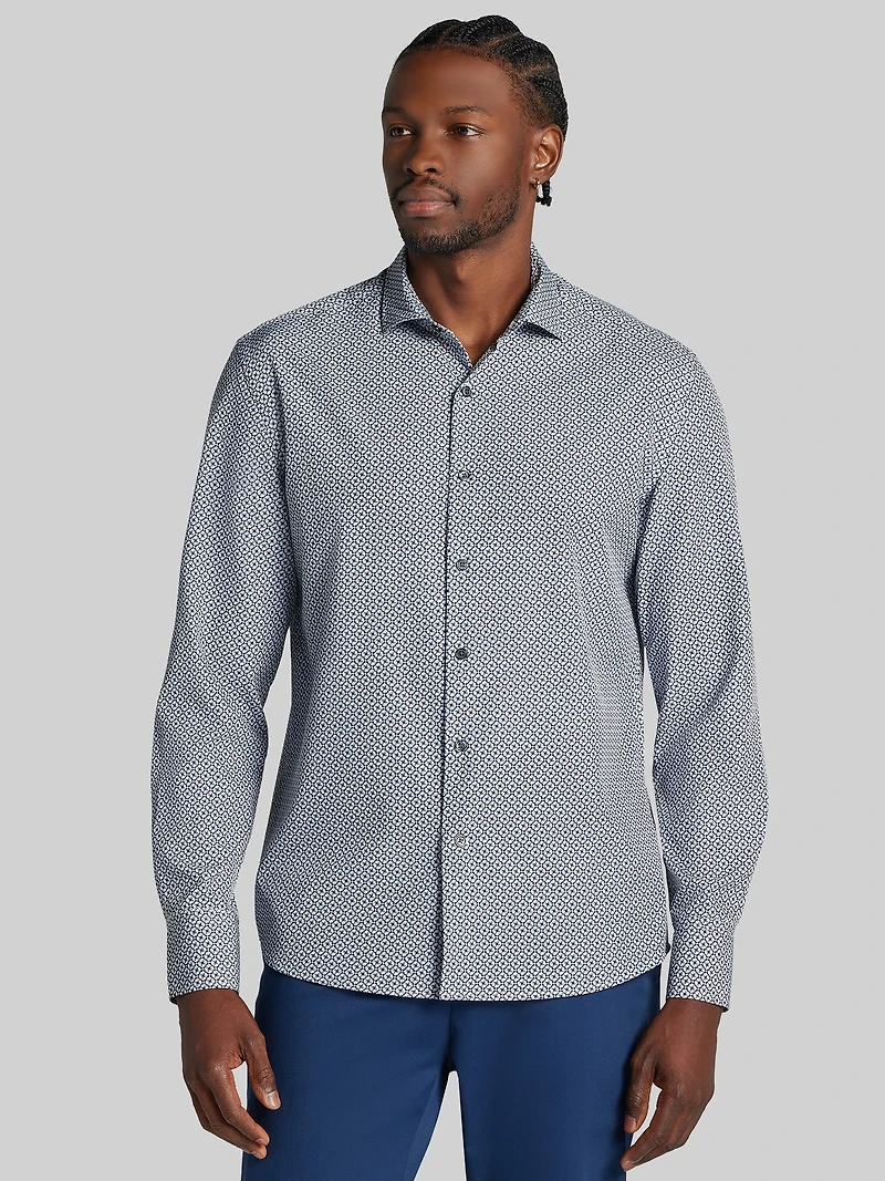 Modern Fit Mini Geo Woven 4‑Way Stretch Button Up Shirt