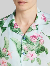 Modern Fit Tropical Hibiscus and Leaves Camp Shirt