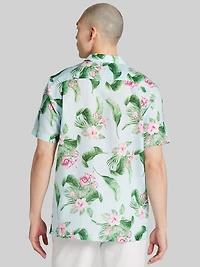 Modern Fit Tropical Hibiscus and Leaves Camp Shirt