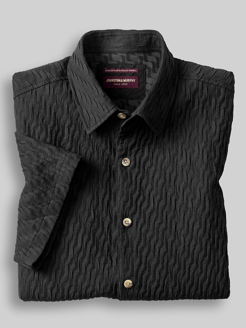 Regular Fit Monterey Textured Short Sleeve Button Up Shirt