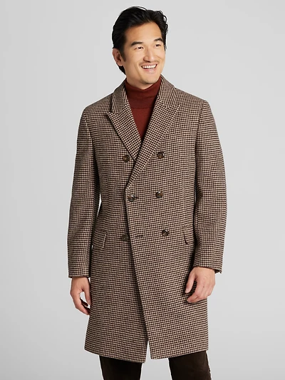 Double-Breasted Houndstooth Topcoat