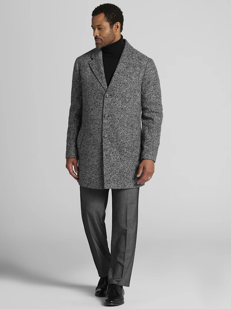 Melange Herringbone Knit Overcoat