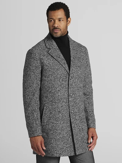 Modern Fit Melange Herringbone Knit Overcoat