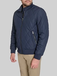 Diamond Quilted Bomber with Stand Collar