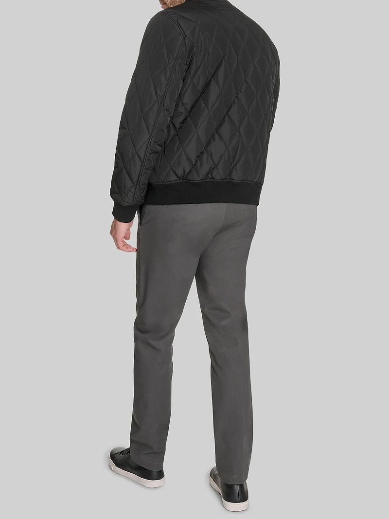 Diamond Quilted Bomber with Stand Collar