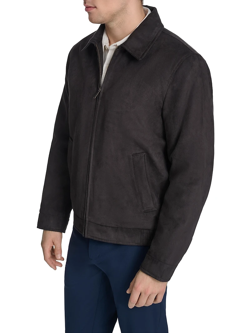 Faux Suede Laydown Collar Jacket