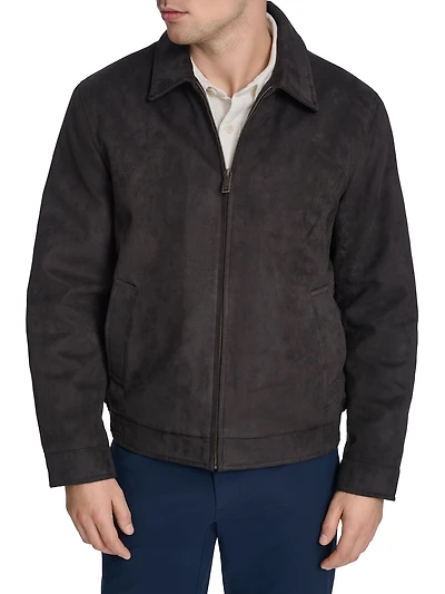 Faux Suede Laydown Collar Jacket