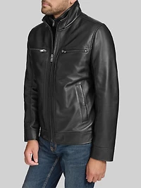 Lambskin Stand Collar Jacket with Bib