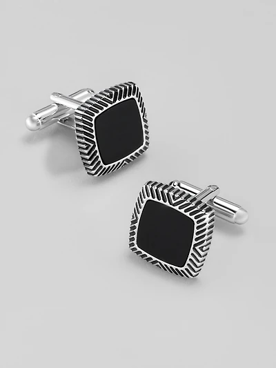 Etched Square Frame Cufflink and Stud Set
