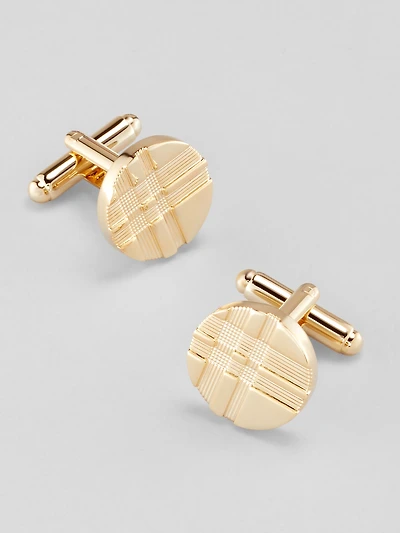 Etched Plaid Round Cufflink and Stud Set