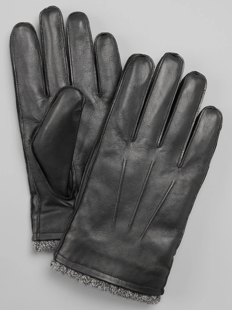 Faux Leather Gloves with Knit Cuffs