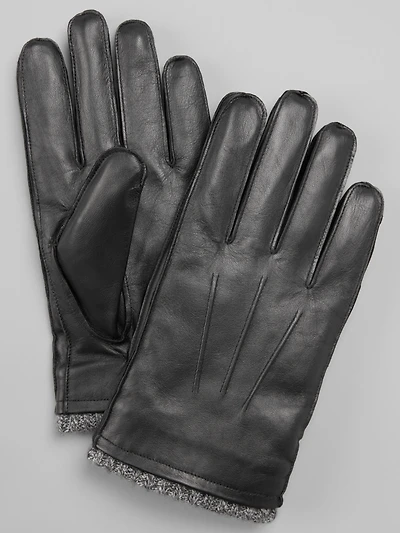 Faux Leather Gloves with Knit Cuffs